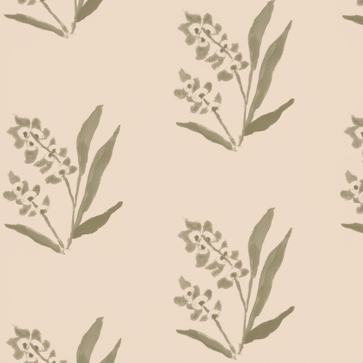 EH x Renee Bouchon Marbella Inverse Wallpaper Sample in English Ivy, featuring a subtle floral pattern on a light background.