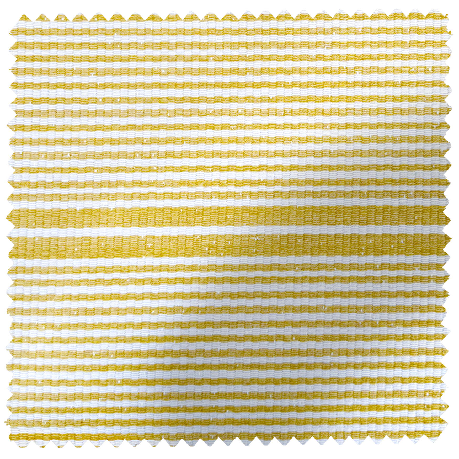 Mustard yellow and white striped Sunbrella performance fabric swatch with a textured weave.