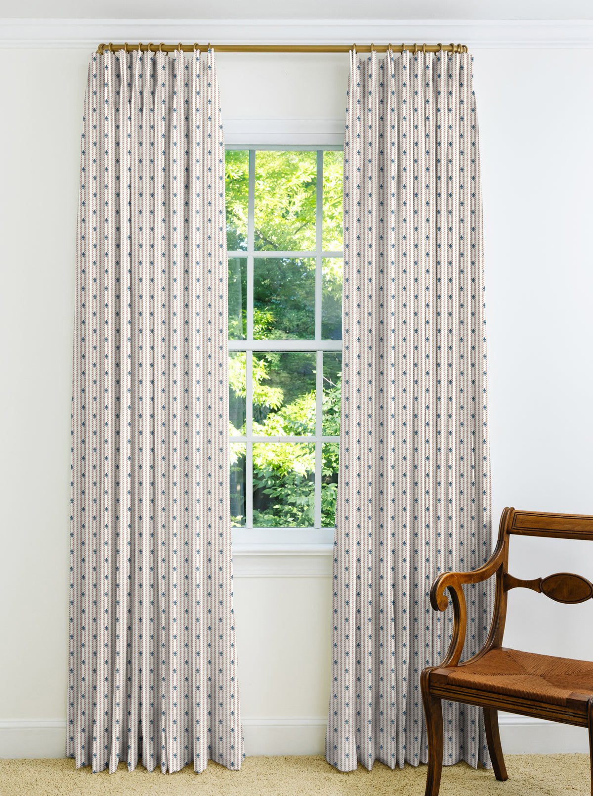 Heritage Ticking Stripe Drapery Panel - Cadet