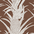 Brown grasscloth wallcovering with an off-white pineapple and leaf pattern.