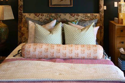 Marigold EH x Renee Bouchon Marbella linen fabric yardage with a floral pattern, ideal for bedding.
