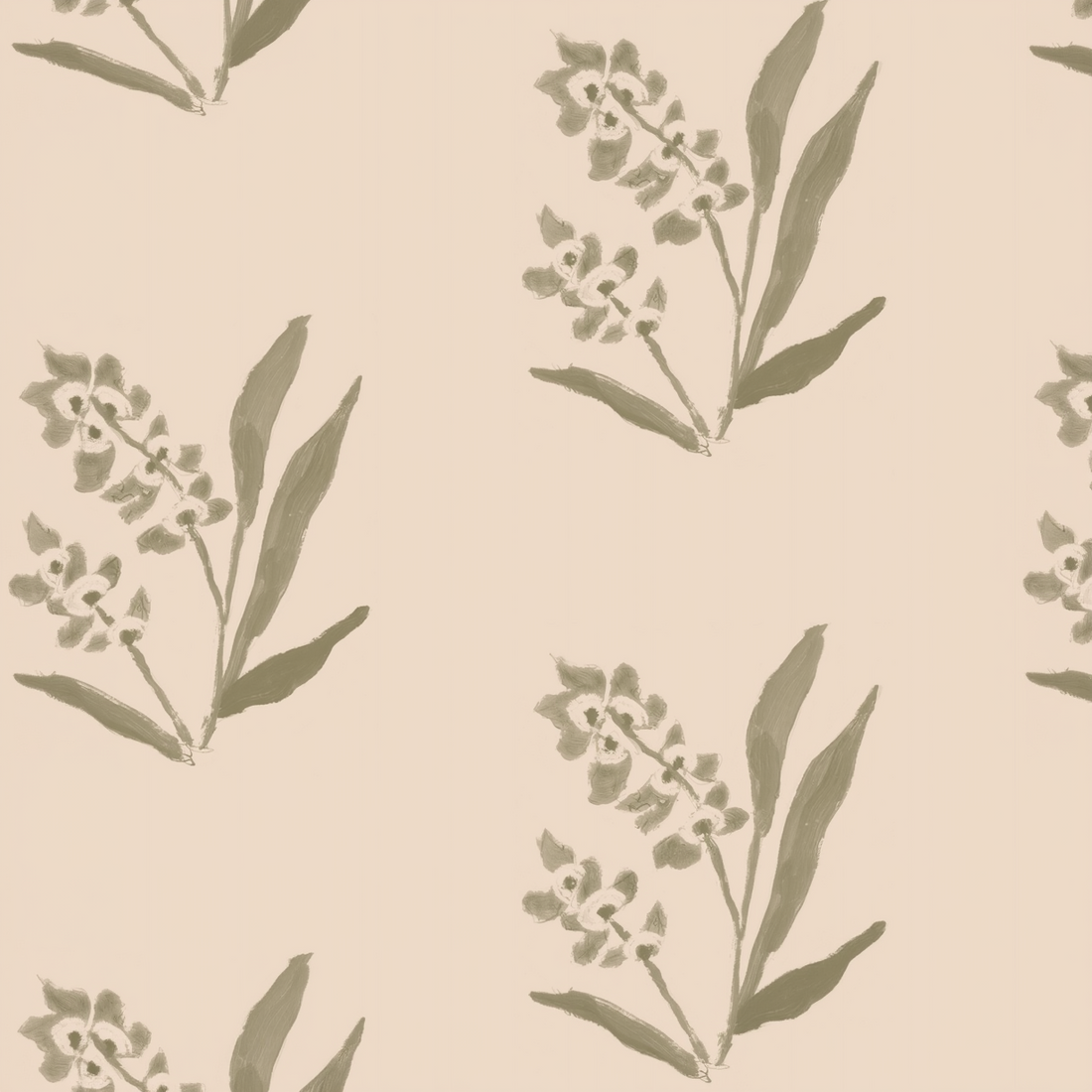 EH x Renee Bouchon Marbella Inverse Wallpaper Sample in English Ivy, featuring a subtle floral pattern on a light background.