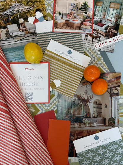 Guava EH x Sunbrella Thorton Fabric swatch, a red and white striped indoor-outdoor performance acrylic fabric.