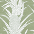 Green grasscloth wallcovering with a white pineapple and leaf pattern.