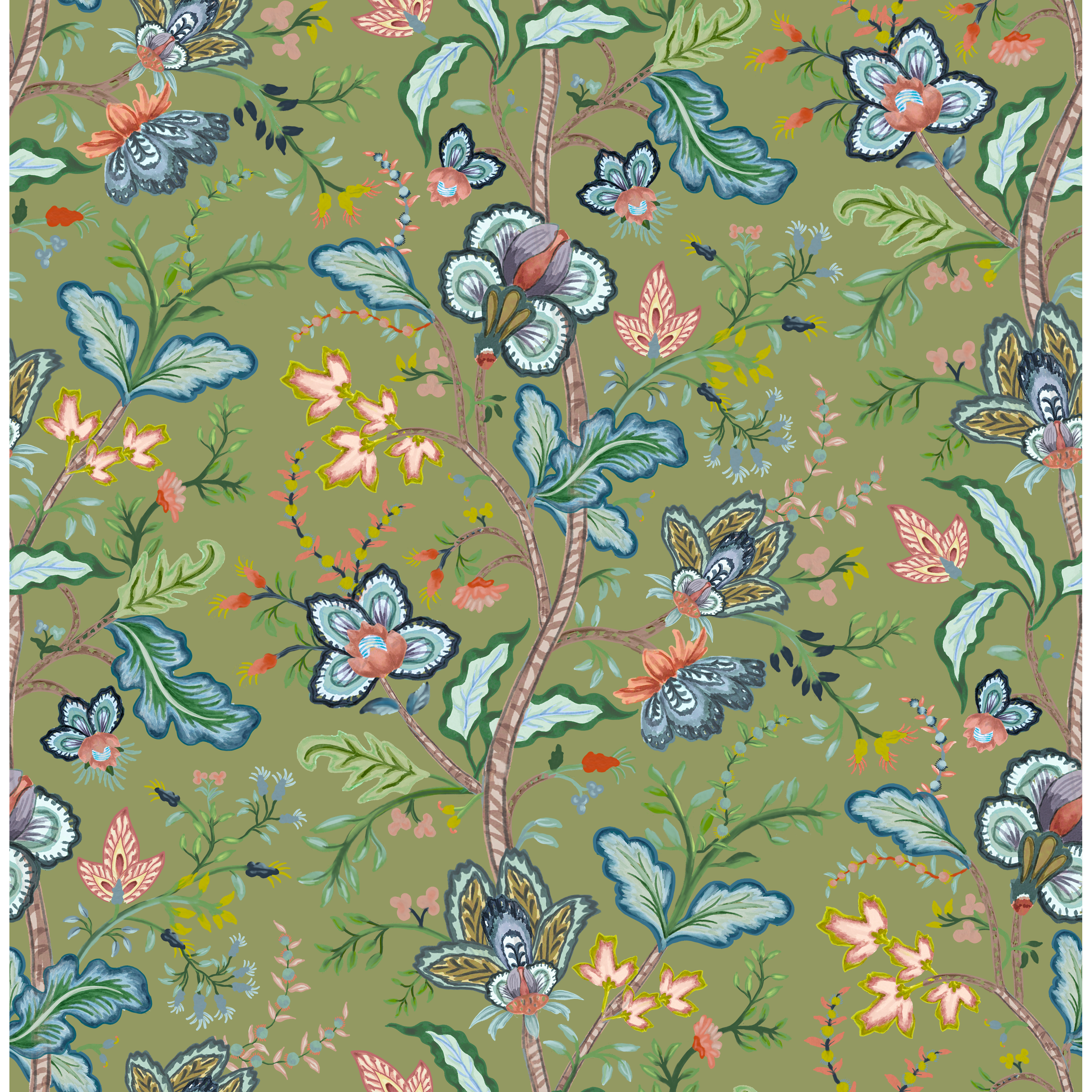 Vera Vine House Green Clay Coated Paper - 15 yards