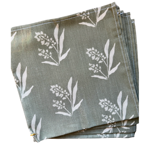 Set of 4 Marbella English Ivy RB x EH cotton napkins, sage green with white botanical print.