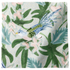 Sparrow Fabric - Caribbean: Belgian Linen with blue bird, green leaves, and pink flowers.