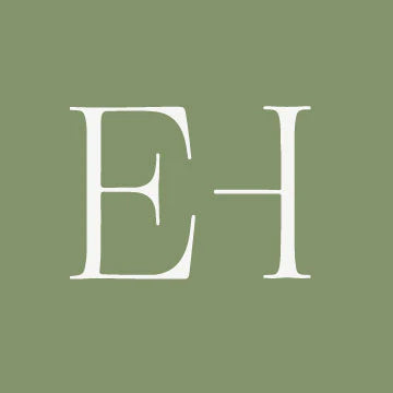 White serif letters "EH" on a solid sage green background.