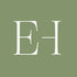 White serif letters "EH" on a solid sage green background.