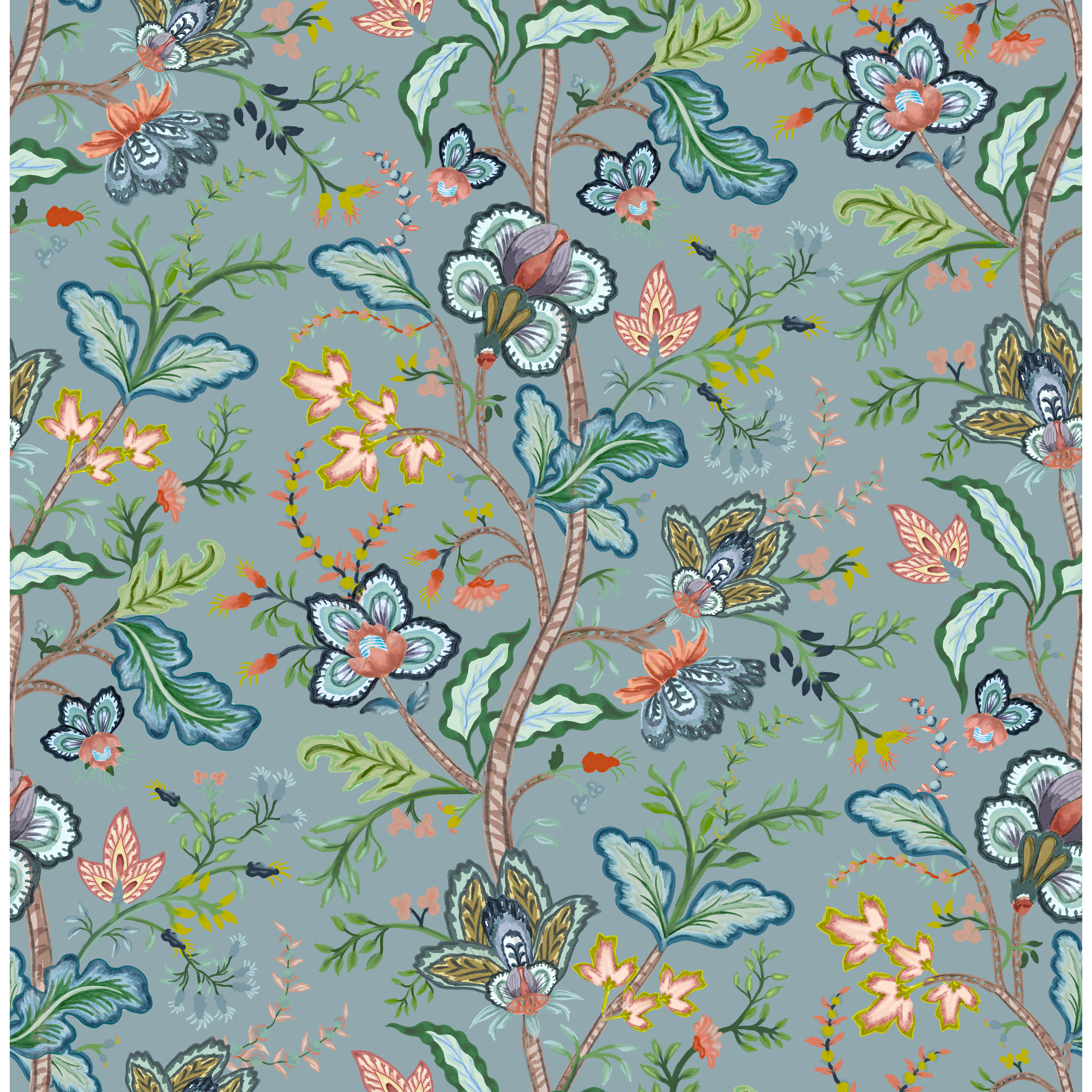 Vera Vine Fabric - House Blue