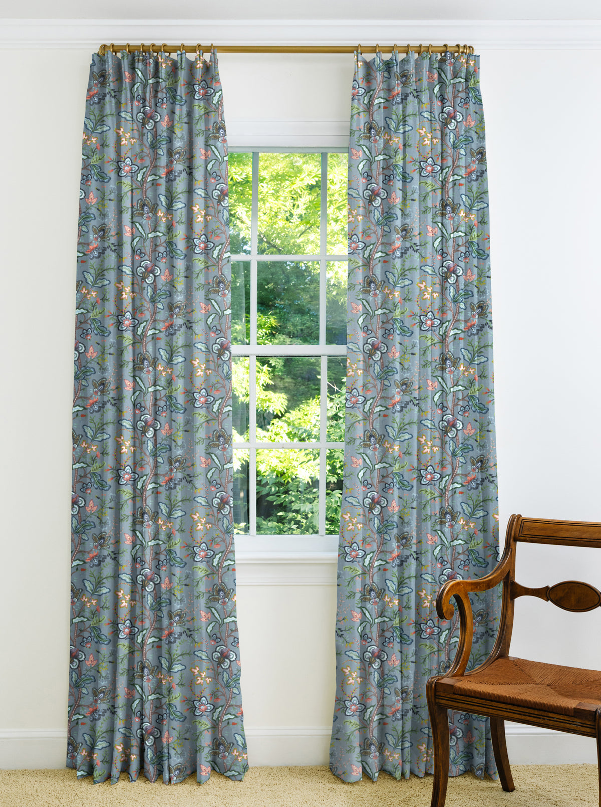 Vera Vine Drapery Panel - House Blue
