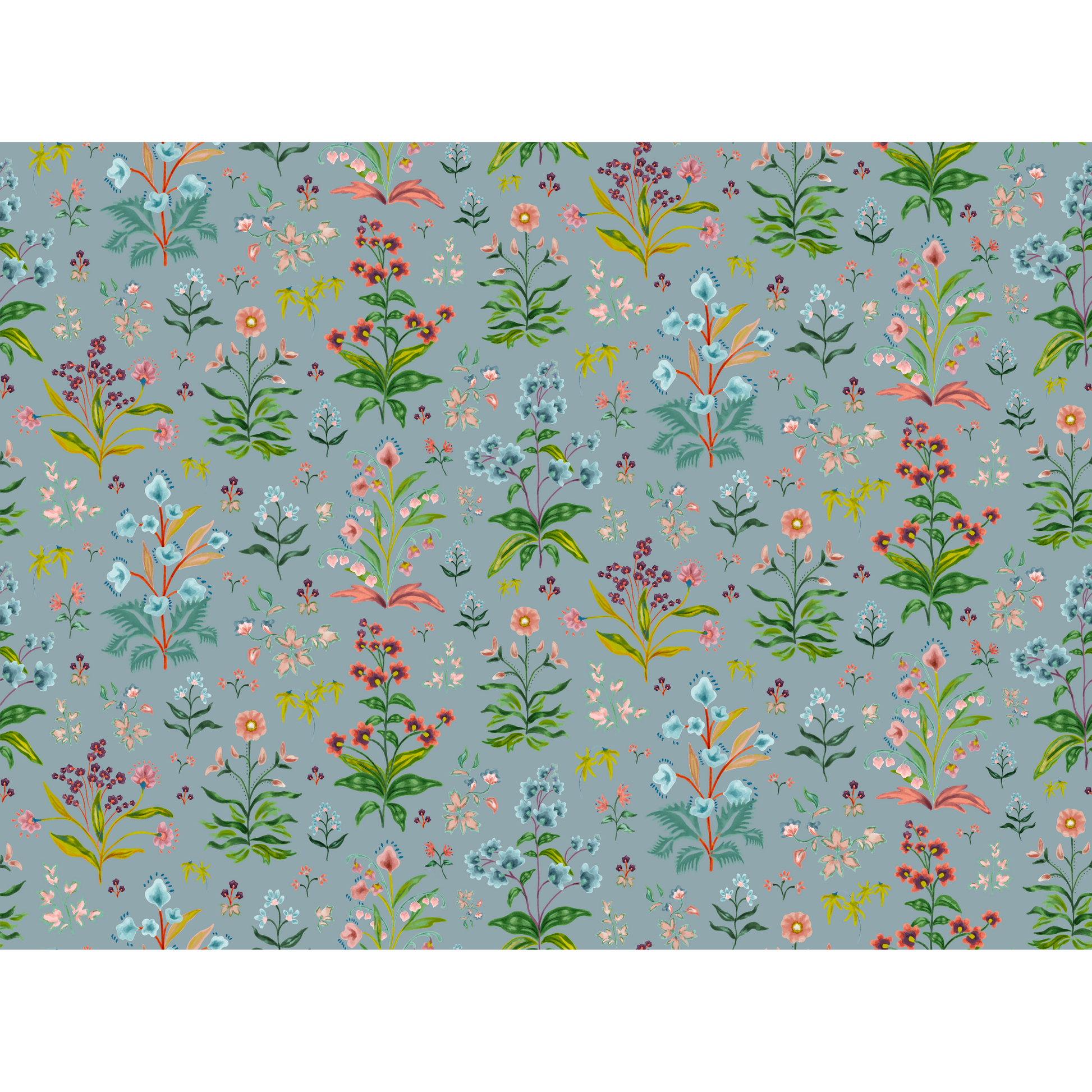 Meadow Multi Wallpaper - House Blue