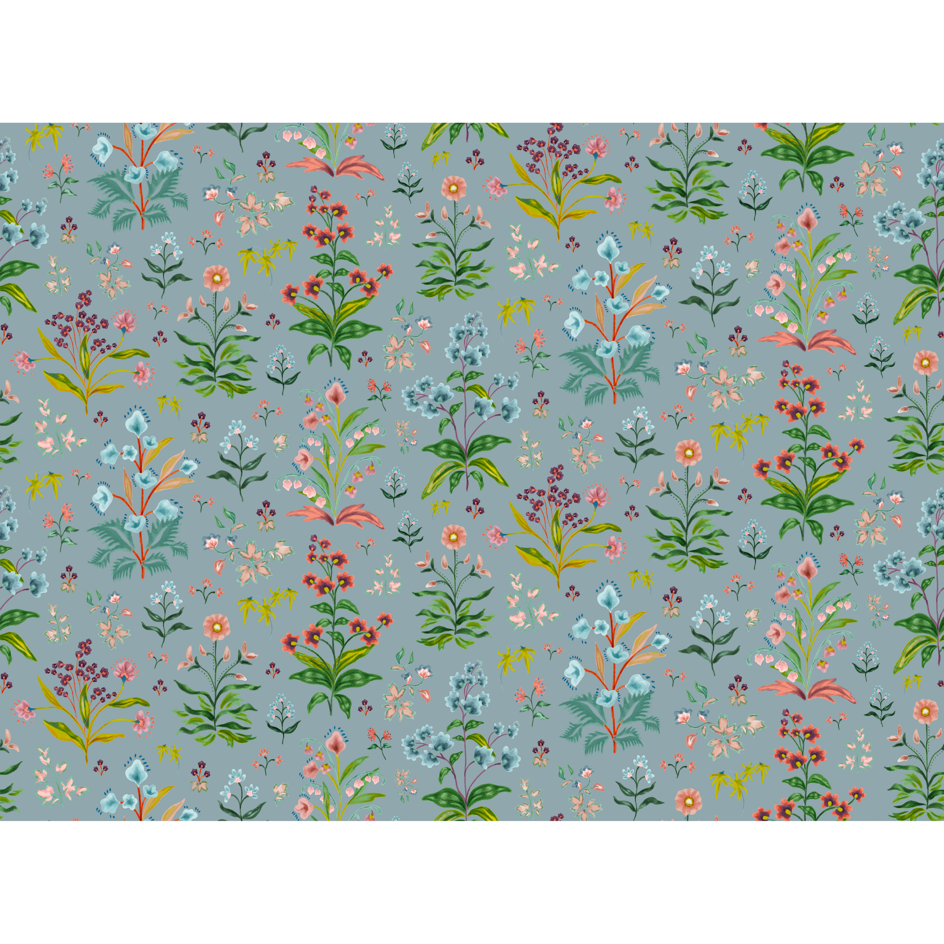 Meadow Multi Wallpaper - House Blue